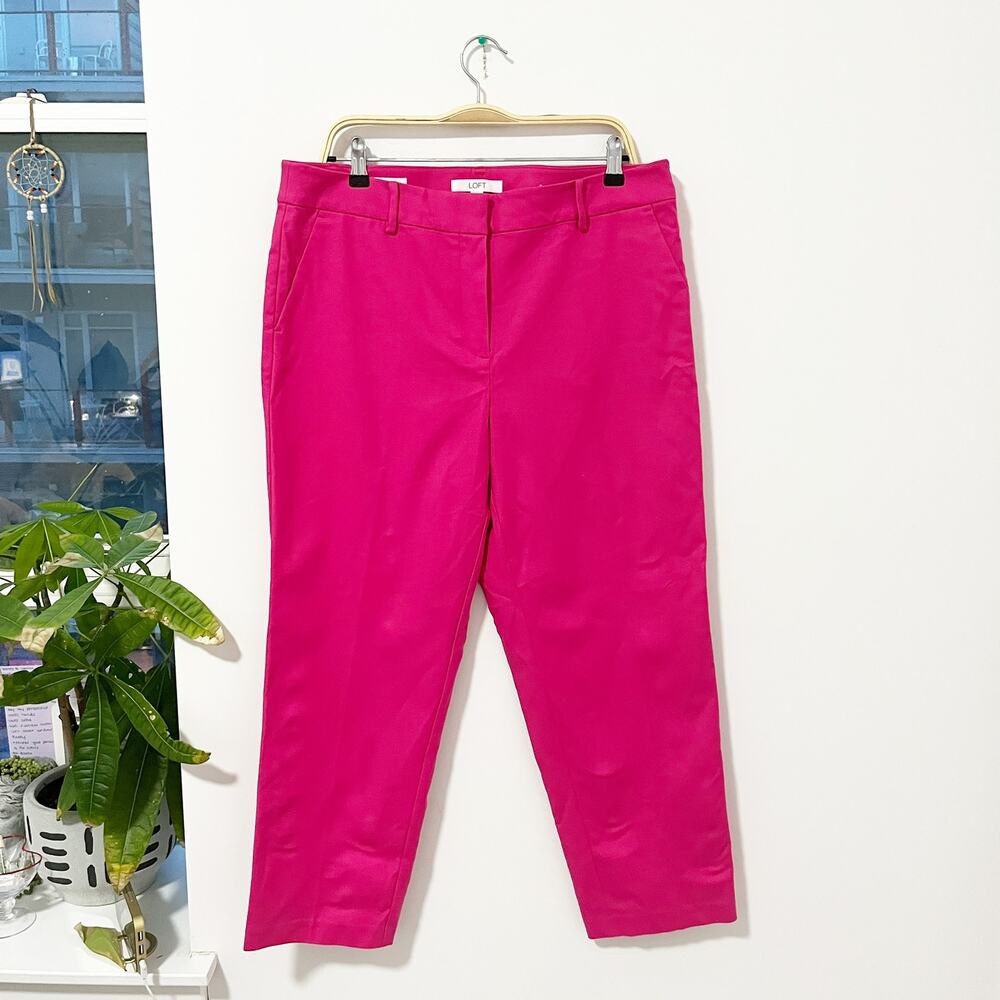 Loft The Riviera Hot Pink Slim Trouser Ankle Pants Size 14